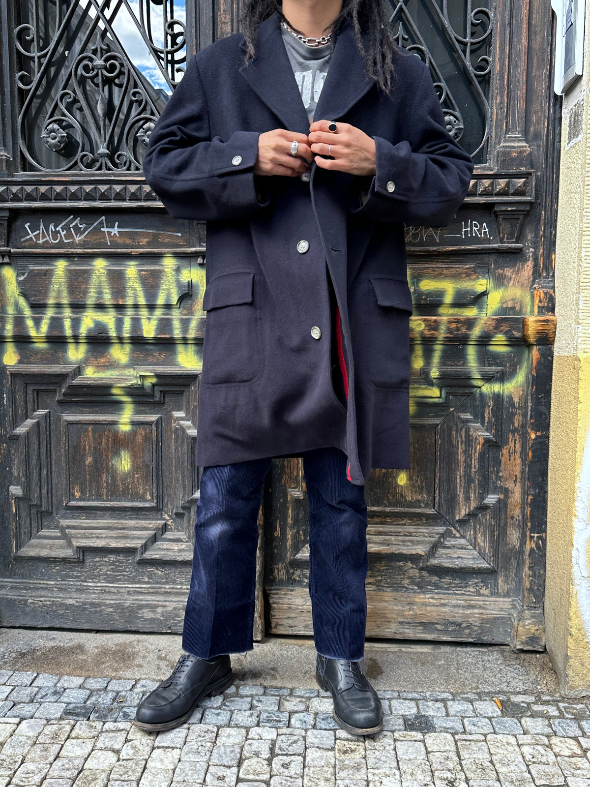Late 1980s C.P. COMPANY Black Wool Coat
