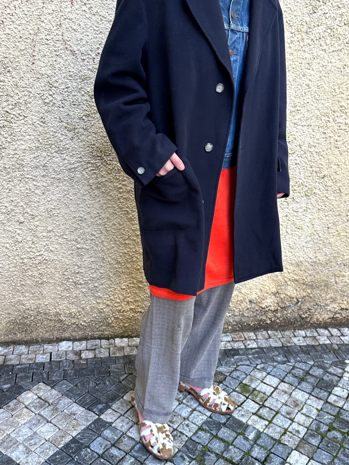 1987 Late 1980s 80s 80年代 C.P. COMPANY Black Wool Coat Massimo Osti Made in Italy Toto Praha Vintage clothing shop Antique shop 古着屋 プラハ Showroom appointment Prague ユーロ古着 ヨーロッパ古着 古着卸 ヴィンテージ