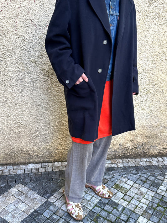 1987 Late 1980s 80s 80年代 C.P. COMPANY Black Wool Coat Massimo Osti Made in Italy Toto Praha Vintage clothing shop Antique shop 古着屋 プラハ Showroom appointment Prague ユーロ古着 ヨーロッパ古着 古着卸 ヴィンテージ