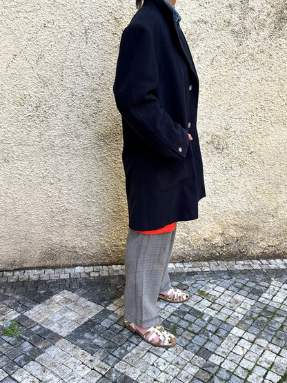 1987 Late 1980s 80s 80年代 C.P. COMPANY Black Wool Coat Massimo Osti Made in Italy Toto Praha Vintage clothing shop Antique shop 古着屋 プラハ Showroom appointment Prague ユーロ古着 ヨーロッパ古着 古着卸 ヴィンテージ