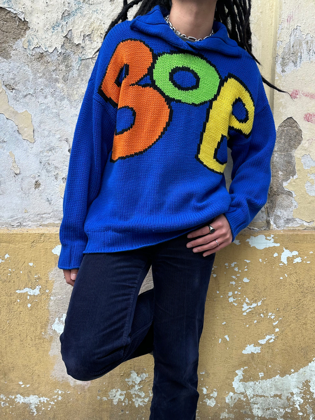 Thierry Mugler Wool Jumper BOB 80s 90s 80年代 90年代 ニット Toto Praha Vintage clothing shop Antique shop 古着屋 プラハ Showroom appointment Prague ユーロ古着 ヨーロッパ古着 古着卸 ヴィンテージ Blue 青