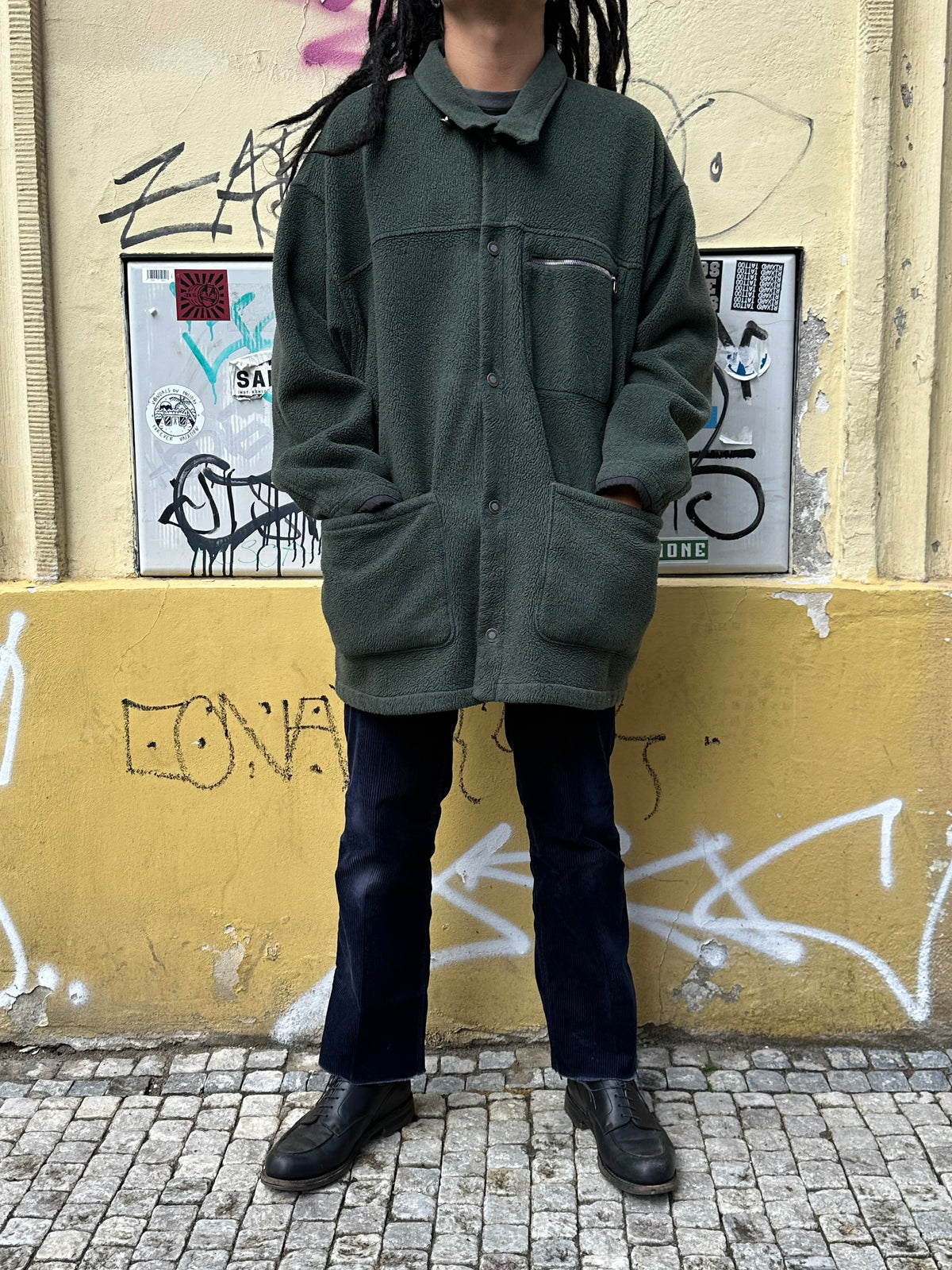 1990s Patagonia Shirring Coat 90年代 パタゴニア シャーリングコート フリース シンチラ レア ナイロン Toto Praha Vintage clothing shop Antique shop 古着屋 プラハ Showroom appointment Prague ユーロ古着 ヨーロッパ古着 古着卸 ヴィンテージ Made in USA アメリカ製 緑 Green
