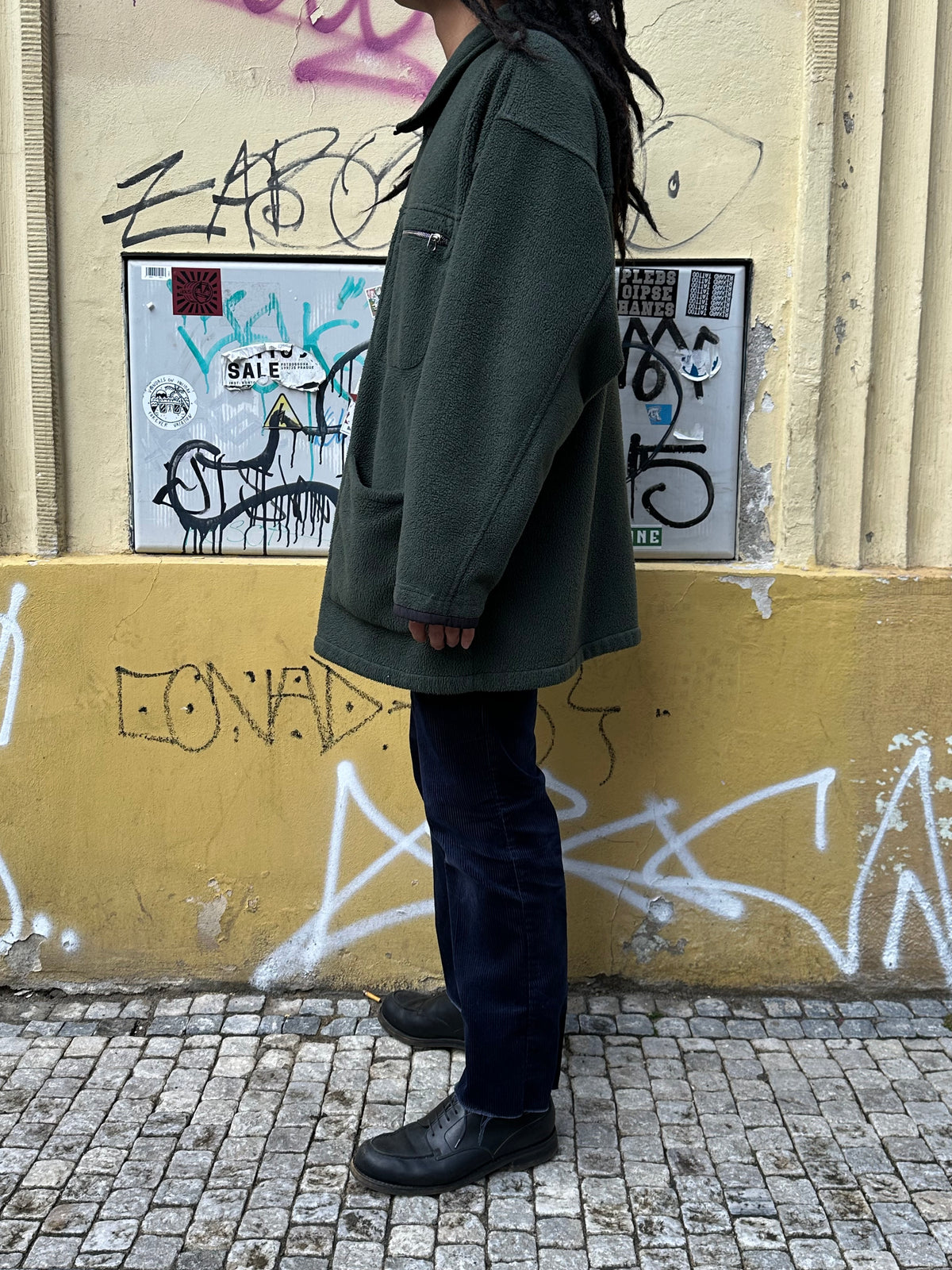 1990s Patagonia Shirring Coat 90年代 パタゴニア シャーリングコート フリース シンチラ レア ナイロン Toto Praha Vintage clothing shop Antique shop 古着屋 プラハ Showroom appointment Prague ユーロ古着 ヨーロッパ古着 古着卸 ヴィンテージ Made in USA アメリカ製 緑 Green