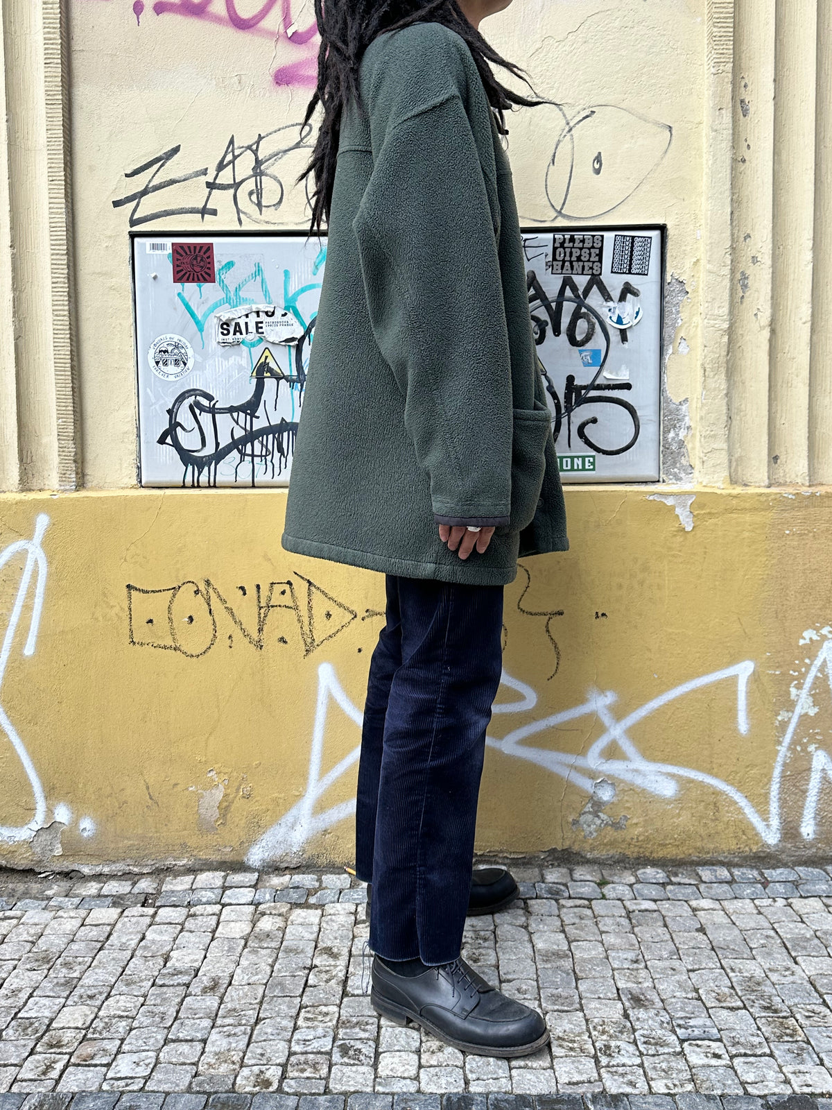 1990s Patagonia Shirring Coat 90年代 パタゴニア シャーリングコート フリース シンチラ レア ナイロン Toto Praha Vintage clothing shop Antique shop 古着屋 プラハ Showroom appointment Prague ユーロ古着 ヨーロッパ古着 古着卸 ヴィンテージ Made in USA アメリカ製 緑 Green