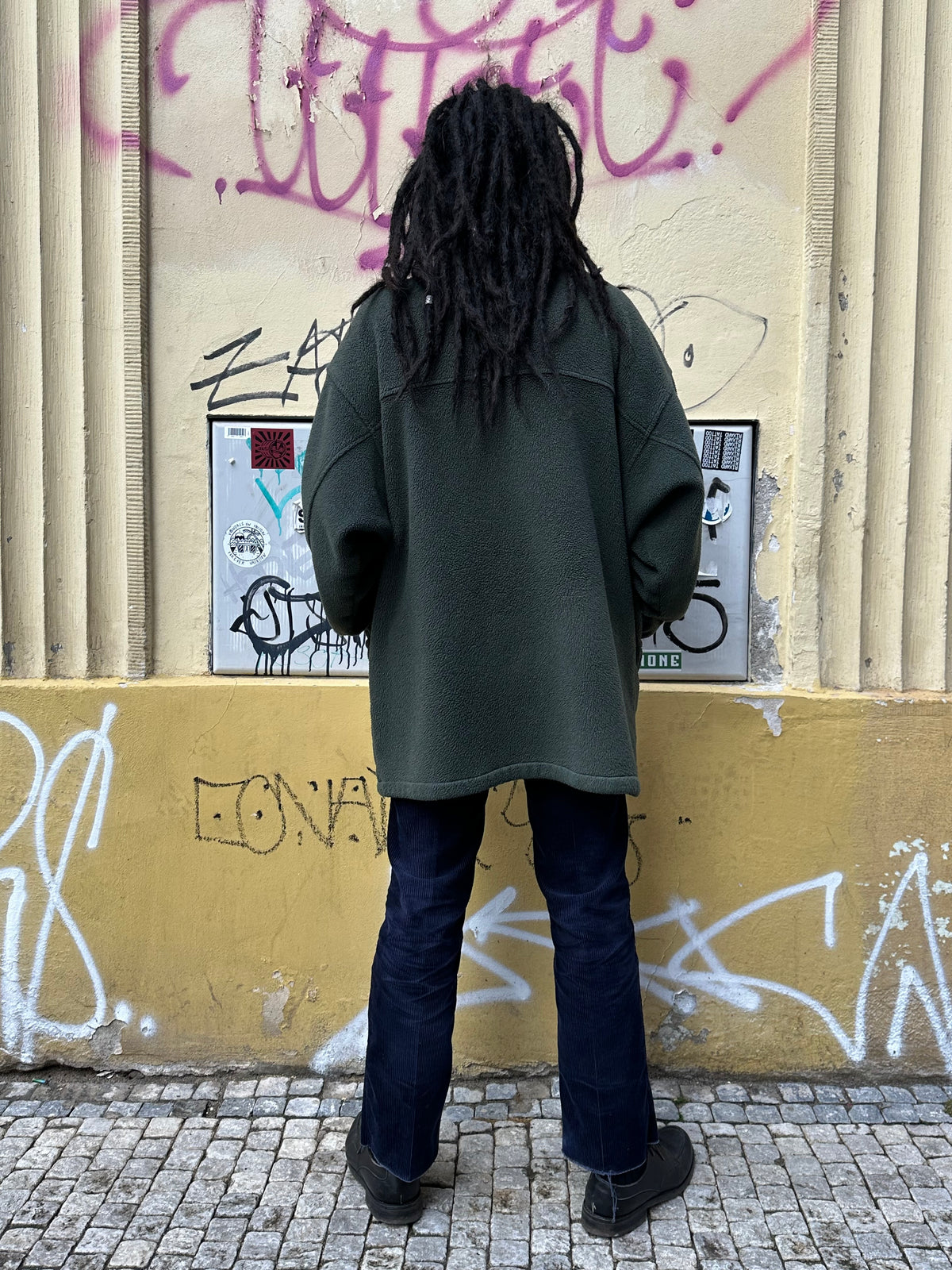 1990s Patagonia Shirring Coat 90年代 パタゴニア シャーリングコート フリース シンチラ レア ナイロン Toto Praha Vintage clothing shop Antique shop 古着屋 プラハ Showroom appointment Prague ユーロ古着 ヨーロッパ古着 古着卸 ヴィンテージ Made in USA アメリカ製 緑 Green