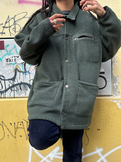 1990s Patagonia Shirring Coat 90年代 パタゴニア シャーリングコート フリース シンチラ レア ナイロン Toto Praha Vintage clothing shop Antique shop 古着屋 プラハ Showroom appointment Prague ユーロ古着 ヨーロッパ古着 古着卸 ヴィンテージ Made in USA アメリカ製 緑 Green