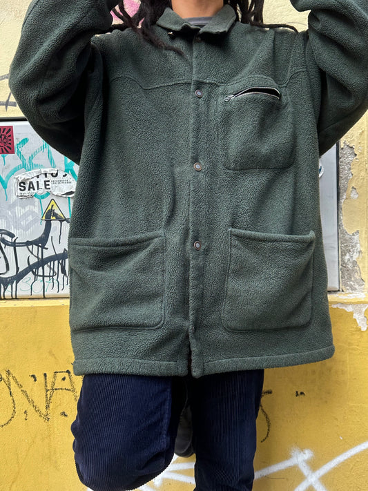 1990s Patagonia Shirring Coat 90年代 パタゴニア シャーリングコート フリース シンチラ レア ナイロン Toto Praha Vintage clothing shop Antique shop 古着屋 プラハ Showroom appointment Prague ユーロ古着 ヨーロッパ古着 古着卸 ヴィンテージ Made in USA アメリカ製 緑 Green