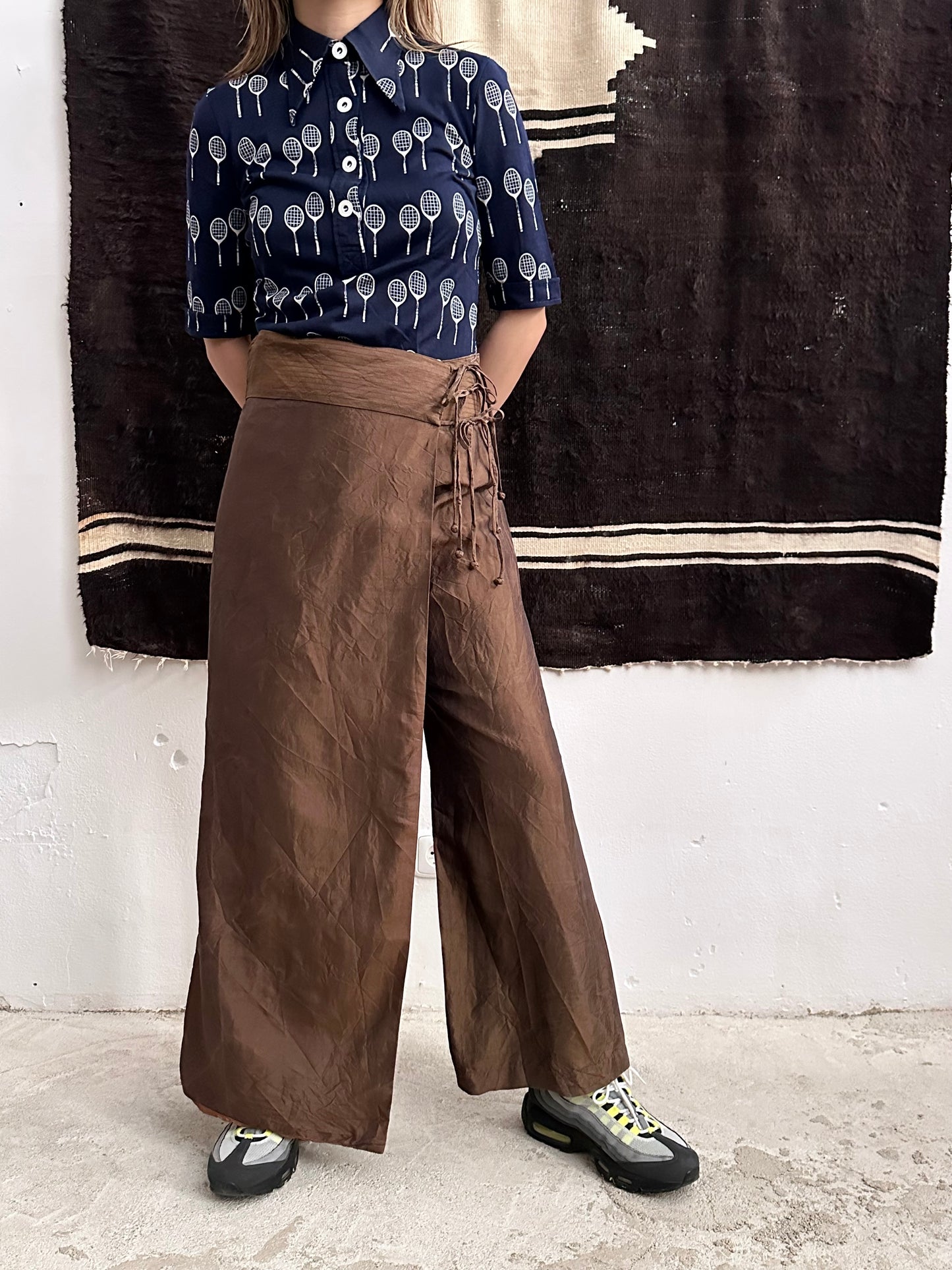 silk shantung wrapping skort