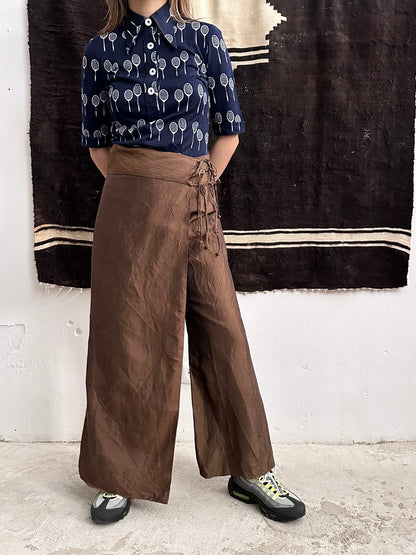 silk shantung wrapping skort