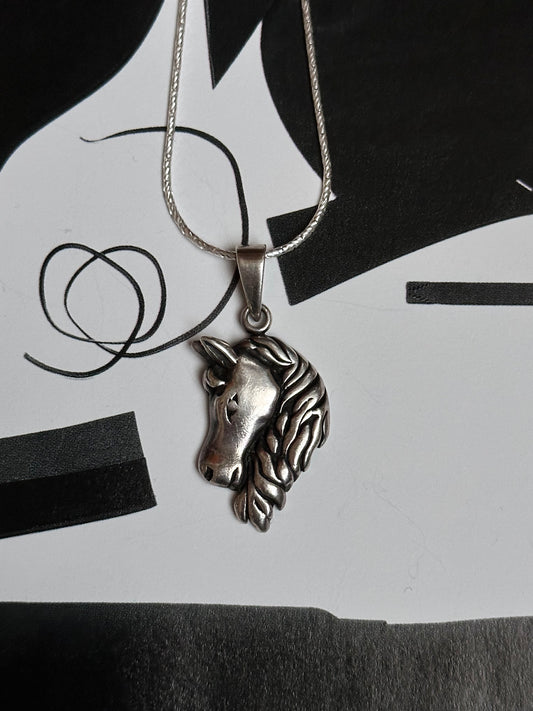 silver 925 horse profile pendant necklace