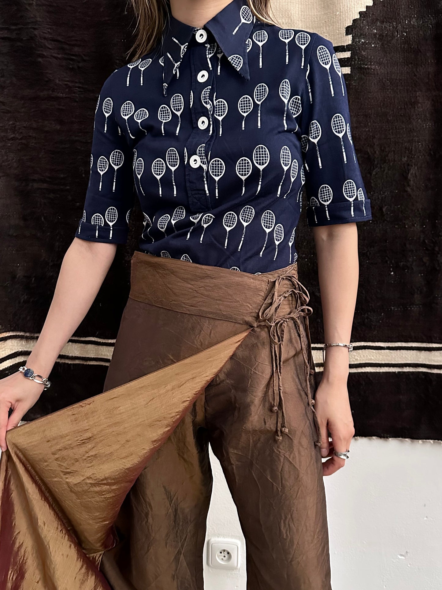 silk shantung wrapping skort