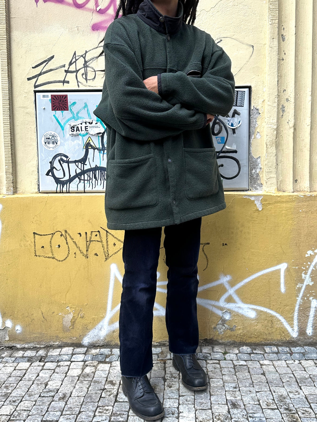 1990s Patagonia Shirring Coat 90年代 パタゴニア シャーリングコート フリース シンチラ レア ナイロン Toto Praha Vintage clothing shop Antique shop 古着屋 プラハ Showroom appointment Prague ユーロ古着 ヨーロッパ古着 古着卸 ヴィンテージ Made in USA アメリカ製 緑 Green