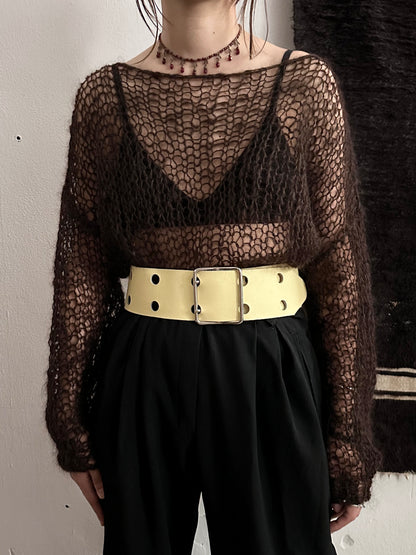 vintage leather belt - ivory punch