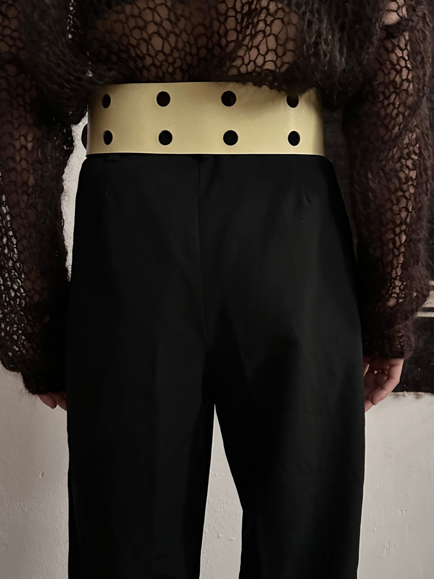 vintage leather belt - ivory punch