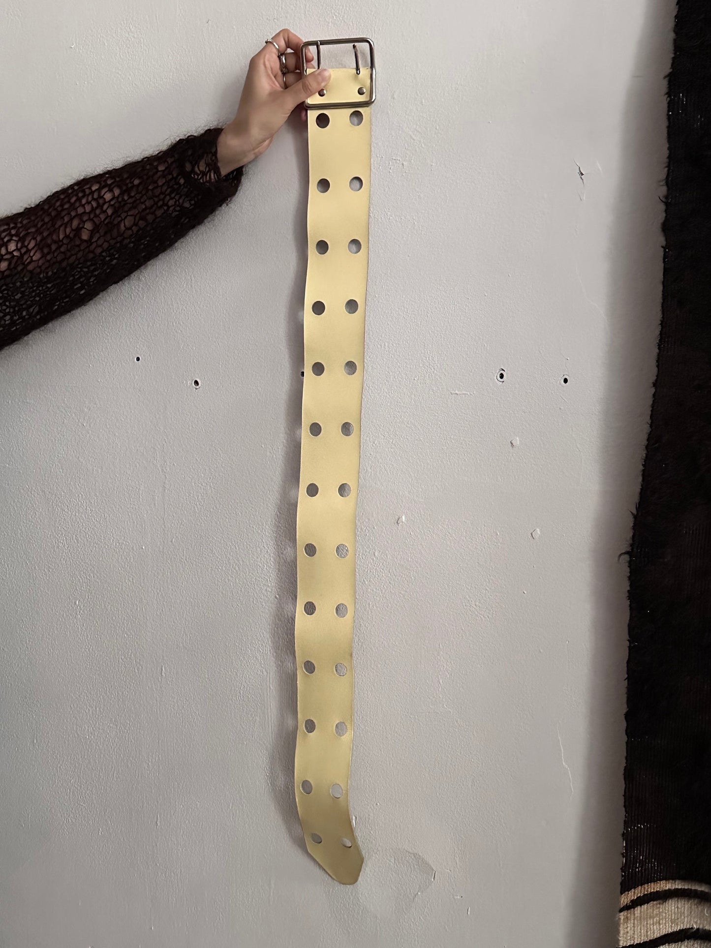 vintage leather belt - ivory punch