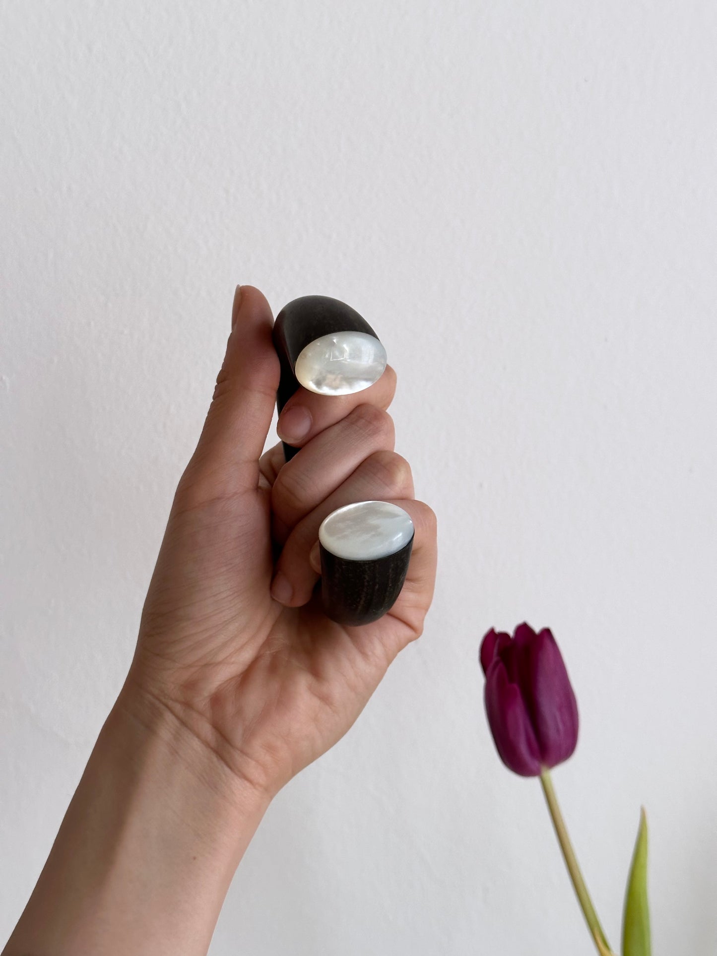 black wooden and mother of pearl bangle