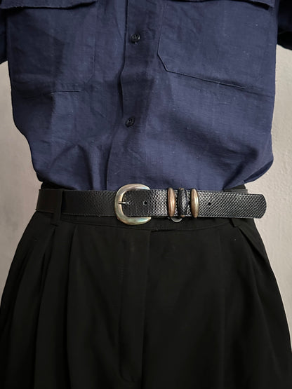 vintage leather belt - embossed navy