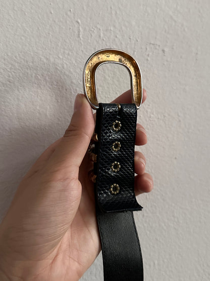vintage leather belt - embossed navy