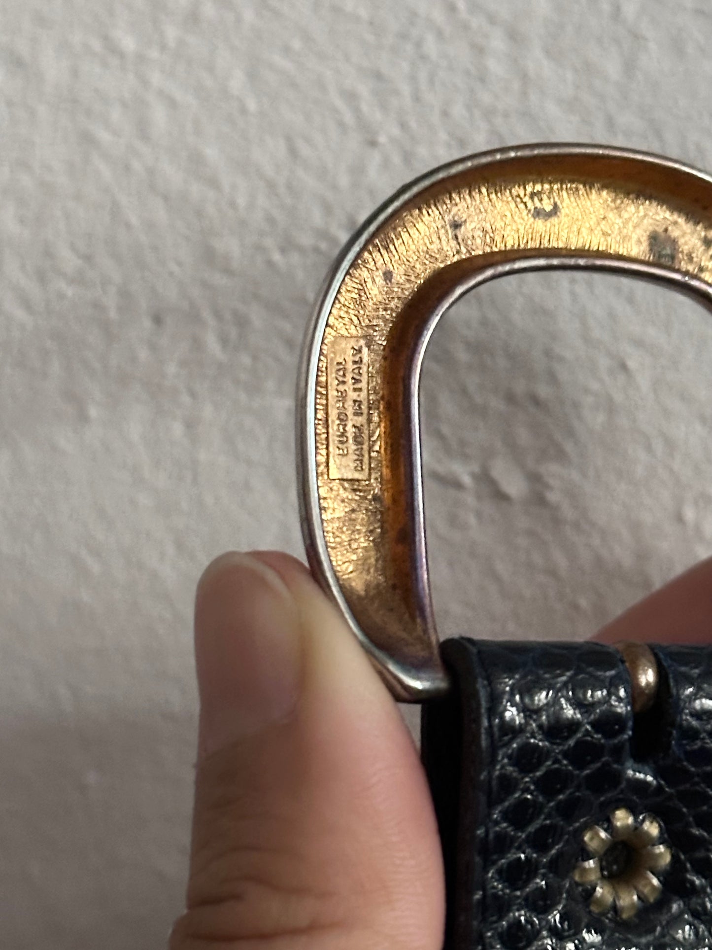 vintage leather belt - embossed navy