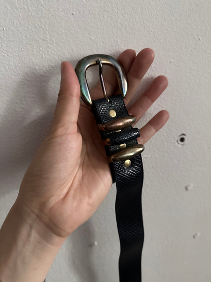 vintage leather belt - embossed navy