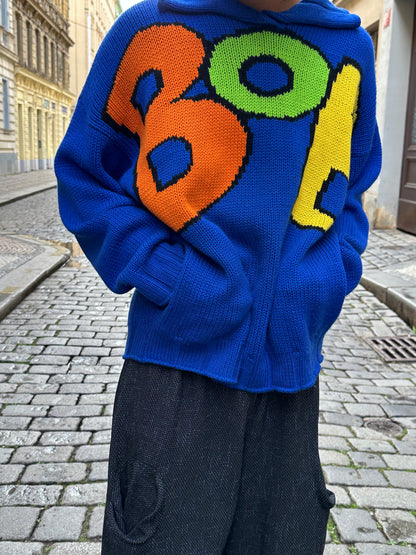 Thierry Mugler Wool Jumper BOB 80s 90s 80年代 90年代 ニット Toto Praha Vintage clothing shop Antique shop 古着屋 プラハ Showroom appointment Prague ユーロ古着 ヨーロッパ古着 古着卸 ヴィンテージ Blue青 ポケット ストリートスナップ