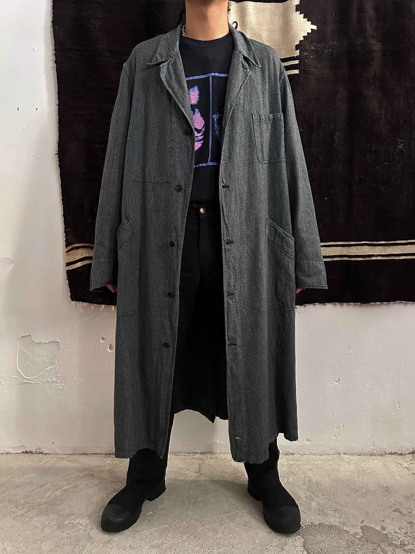60s French Black Chambray Atelier Coat