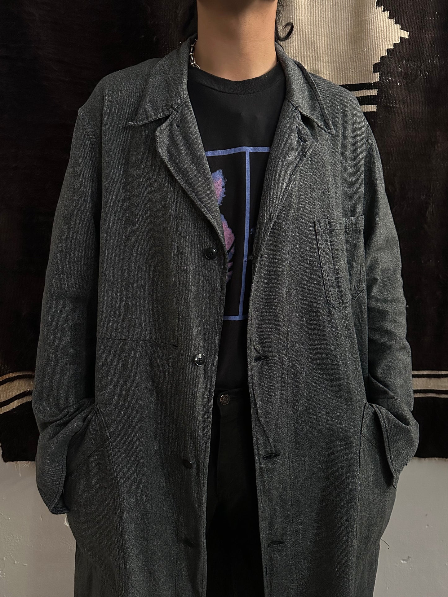 60s French Black Chambray Atelier Coat