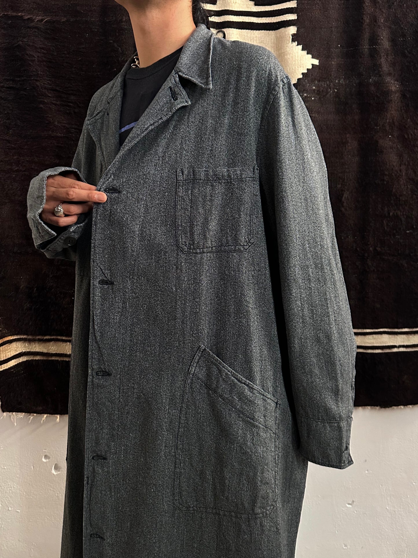 60s French Black Chambray Atelier Coat