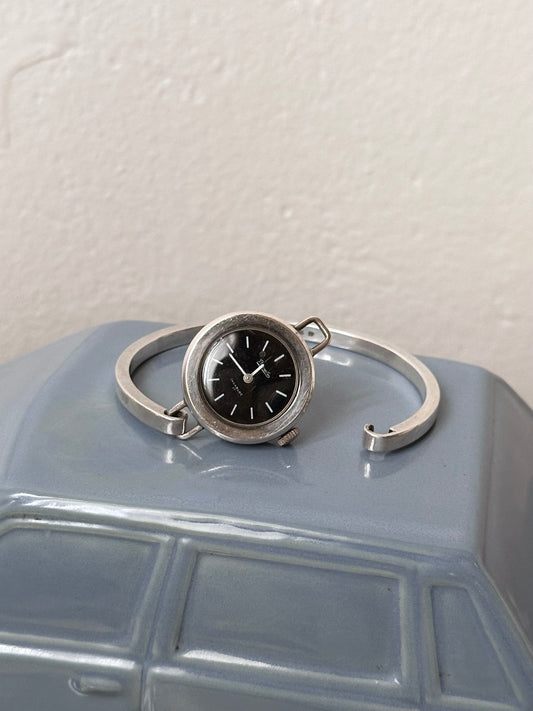 60-70s silver 835 black dial watch