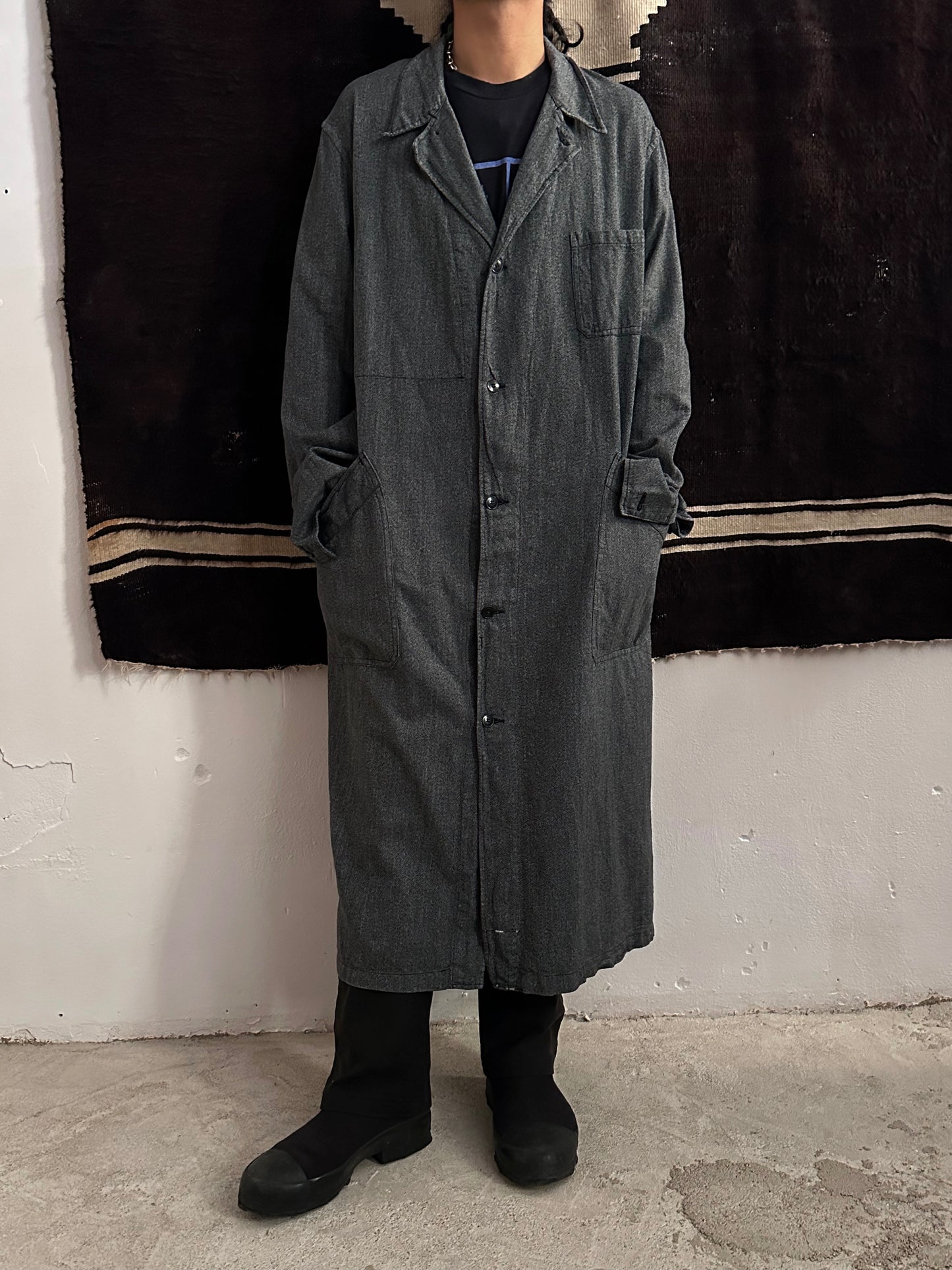 60s French Black Chambray Atelier Coat