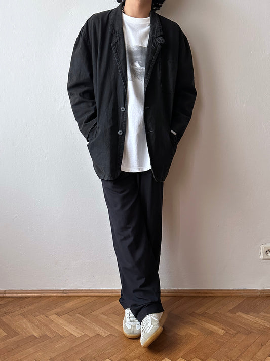 90s Black linen/cotton tailored jacket , Germany