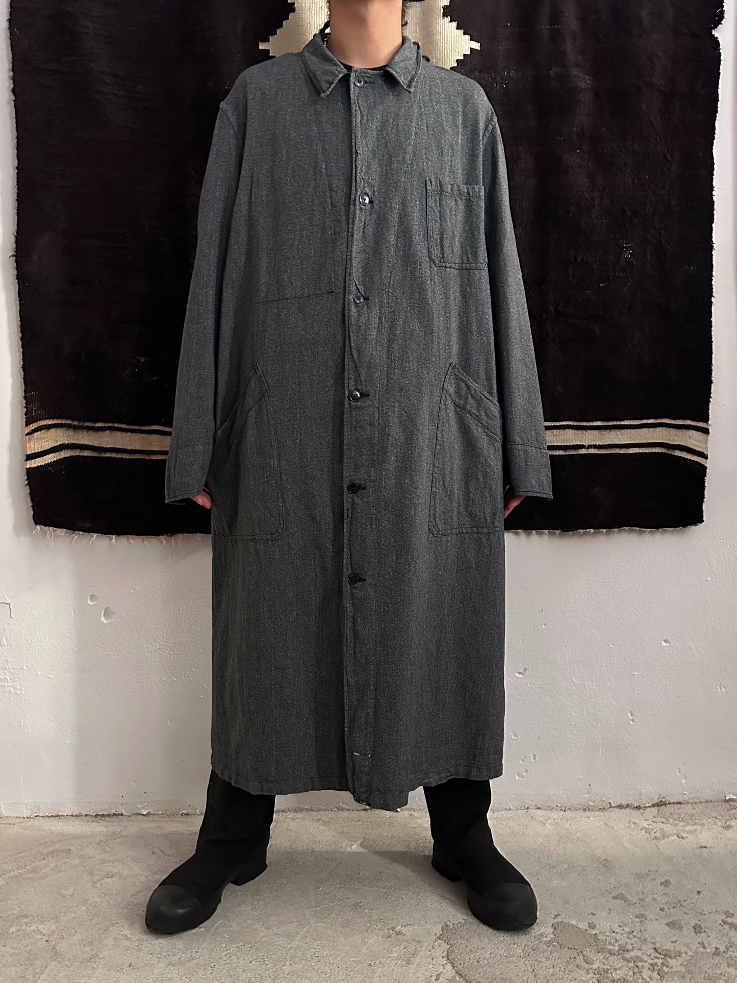 60s French Black Chambray Atelier Coat