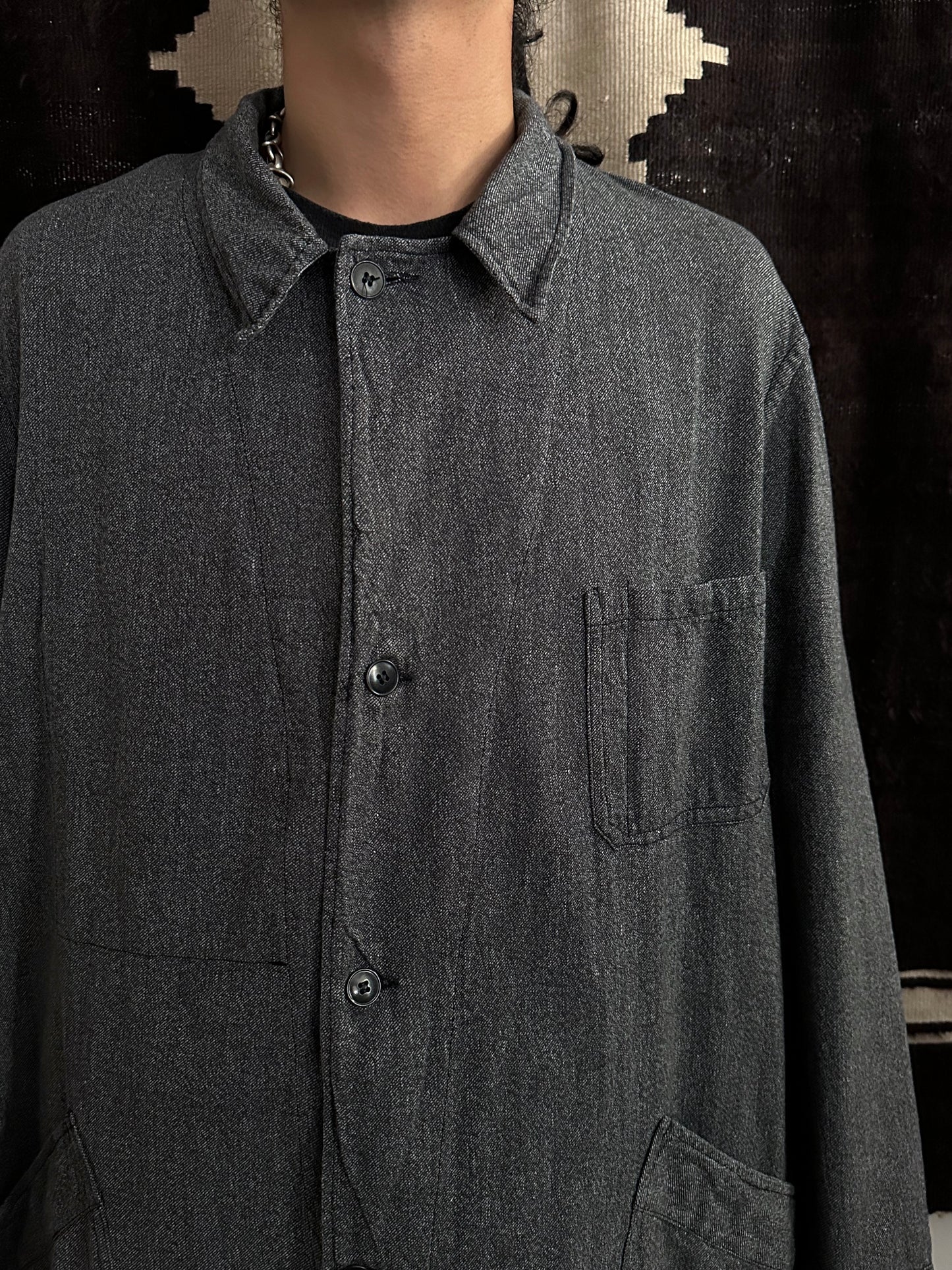 60s French Black Chambray Atelier Coat