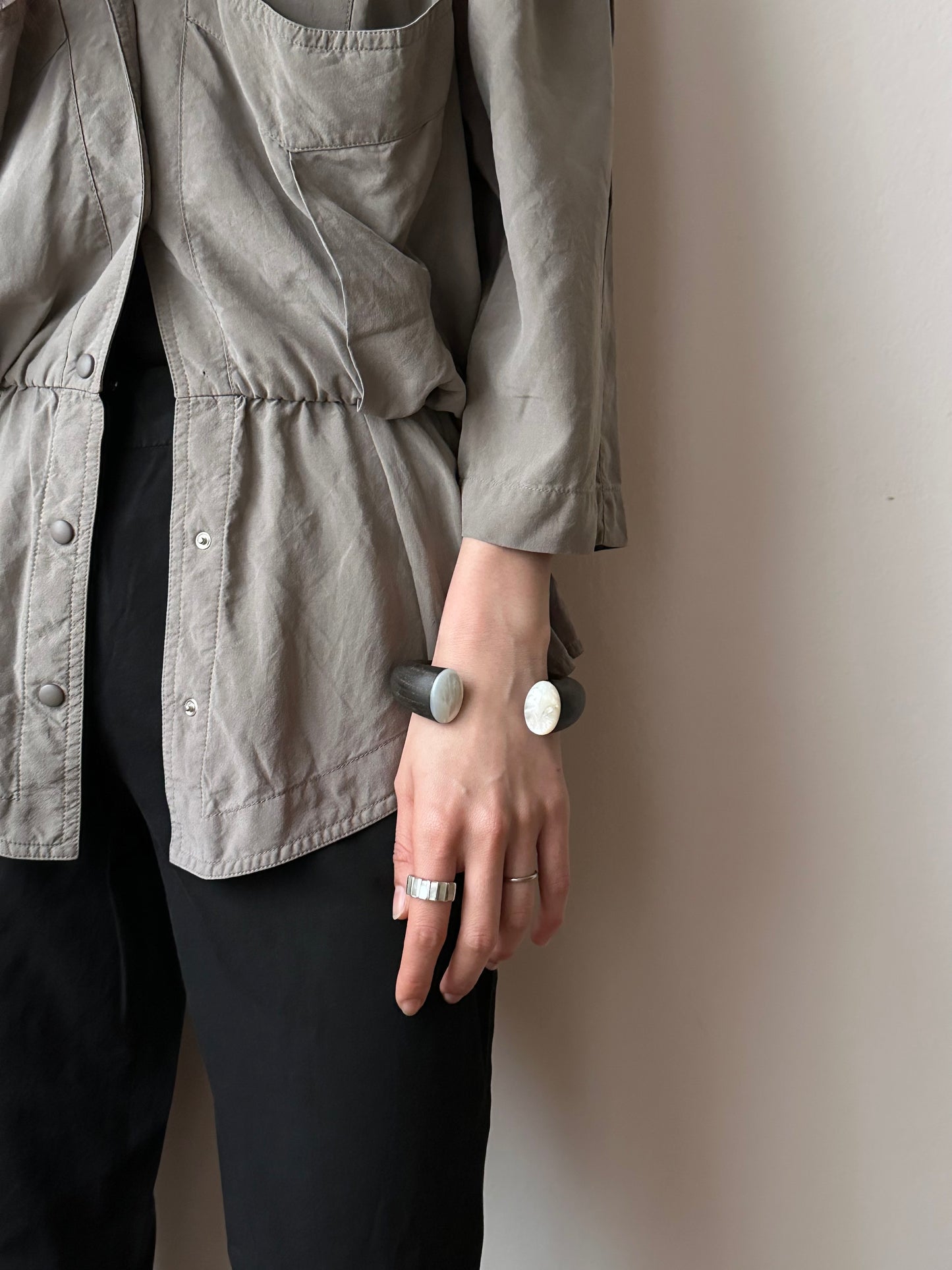 black wooden and mother of pearl bangle