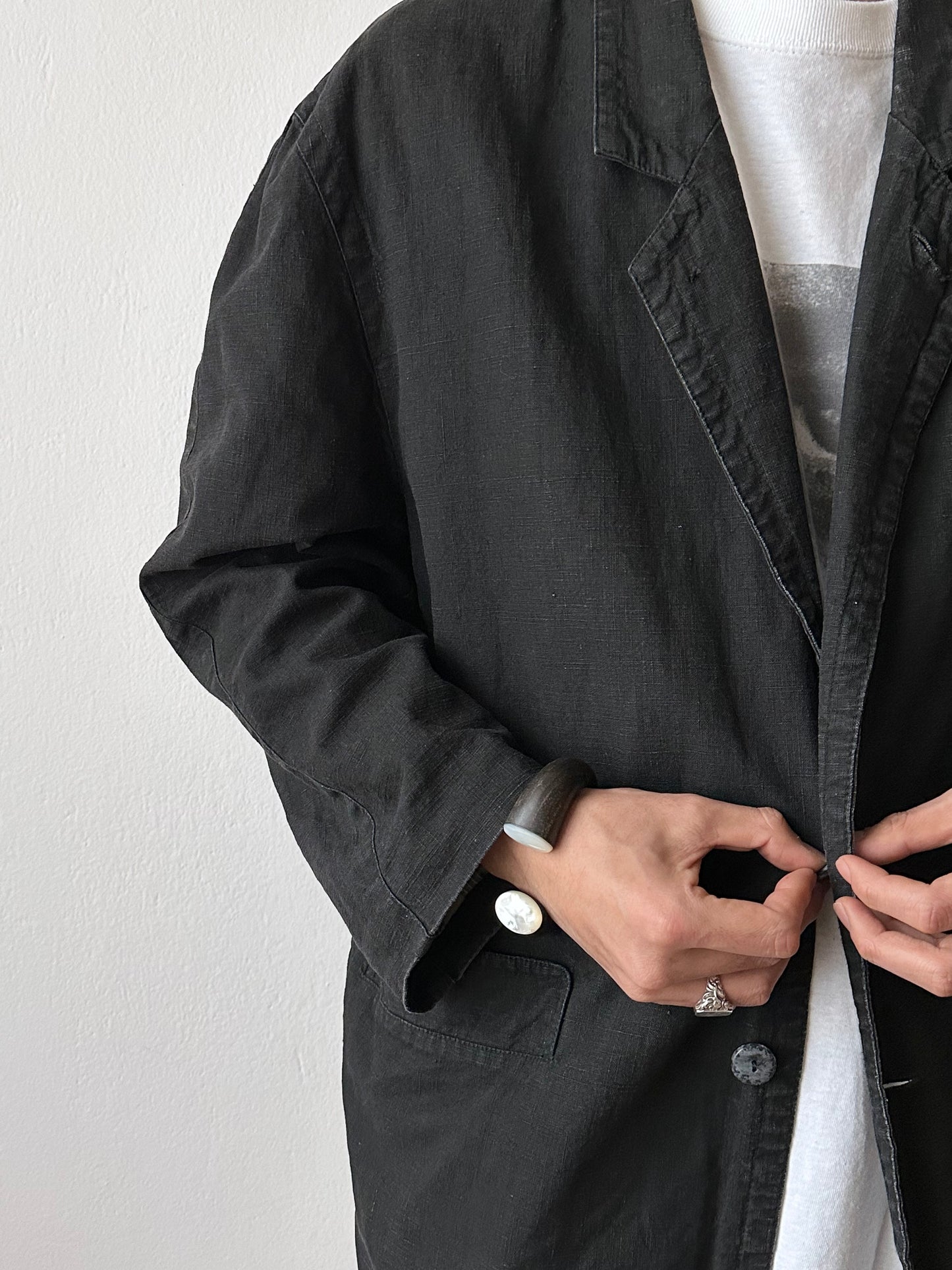 black wooden and mother of pearl bangle