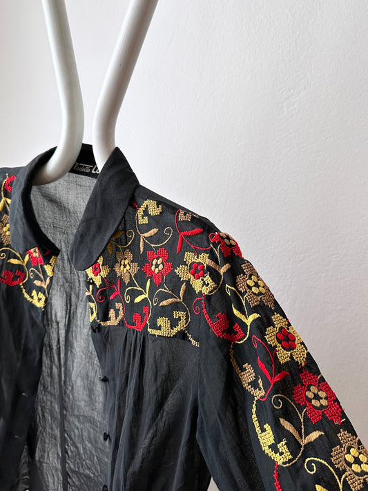 70s transparent embroidery shirts