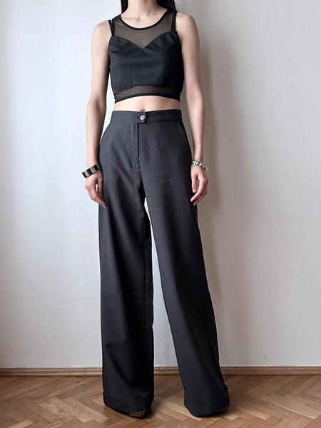 charcoal wide poly slacks W28