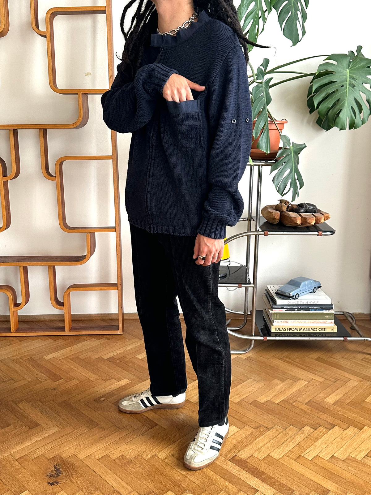 Stone Island ストーンアイランド Massimo Osti Cotton Jumper コットン ニット セーター Navy 紺色 マッシモオスティ Toto Praha Vintage clothing shop Antique shop 古着屋 プラハ Showroom appointment Prague ユーロ古着 ヨーロッパ古着 古着卸 ヴィンテージ
