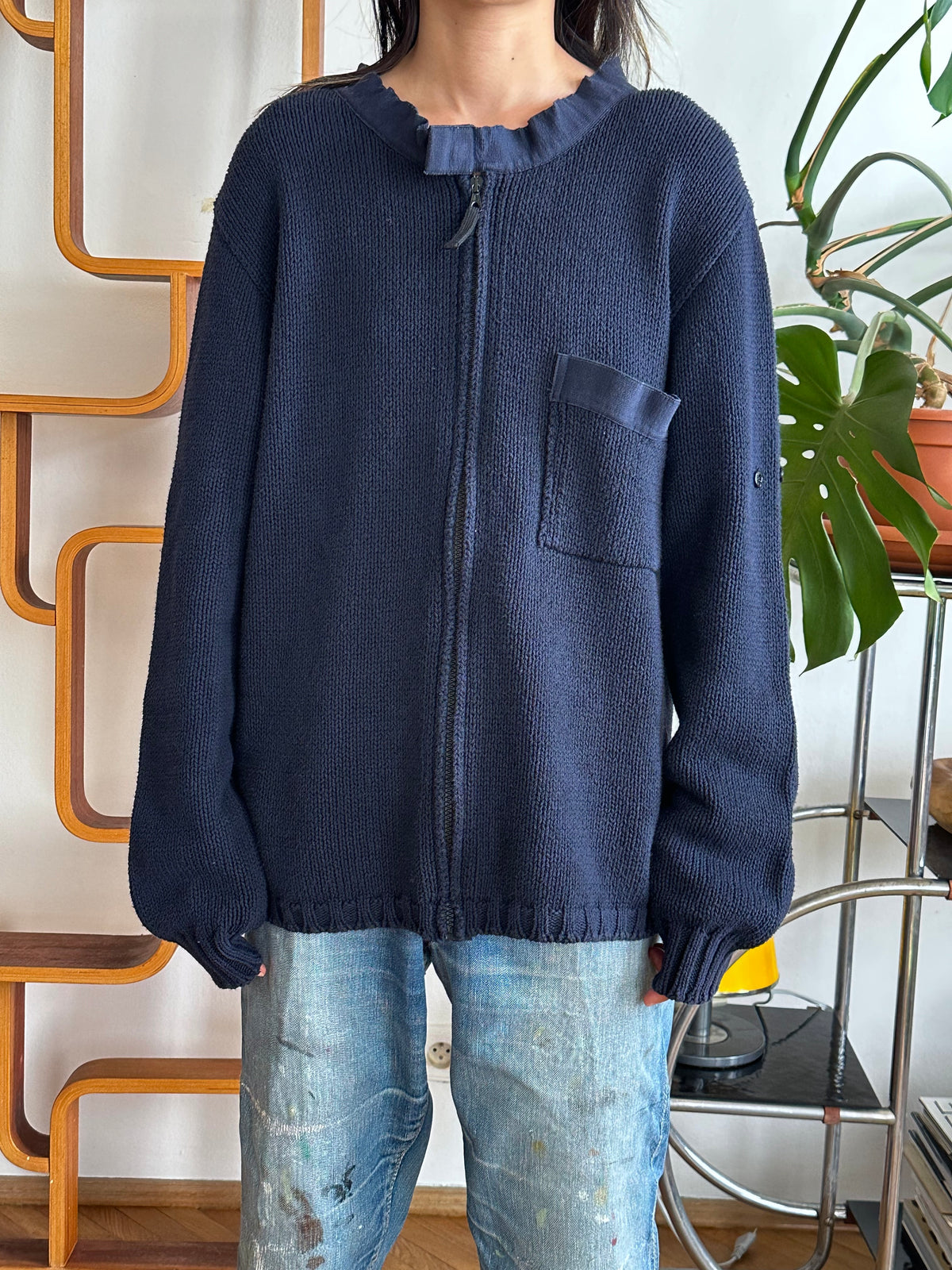 Stone Island ストーンアイランド Massimo Osti Cotton Jumper コットン ニット セーター Navy 紺色 マッシモオスティ Toto Praha Vintage clothing shop Antique shop 古着屋 プラハ Showroom appointment Prague ユーロ古着 ヨーロッパ古着 古着卸 ヴィンテージ