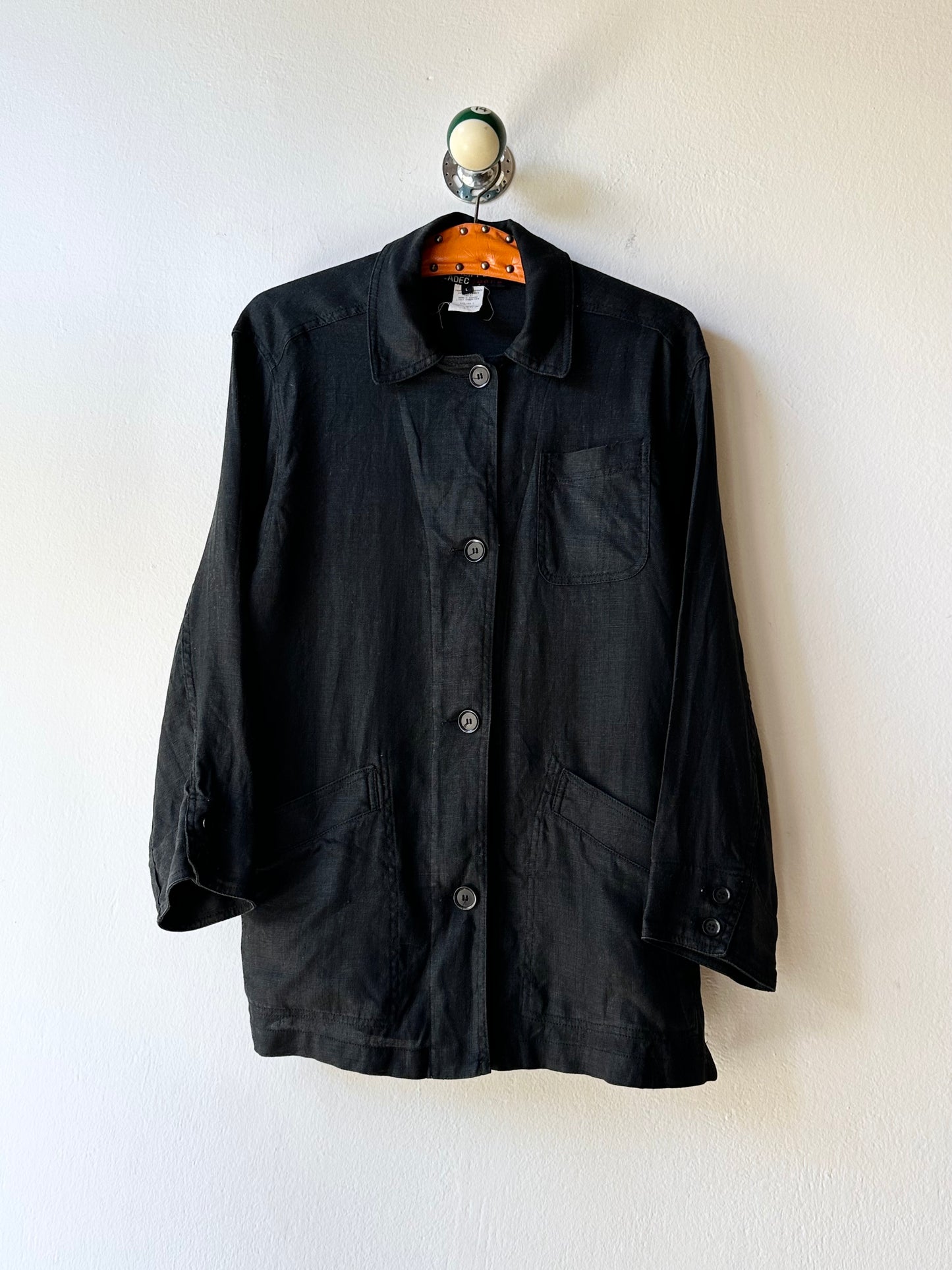 French black linen shirt jacket