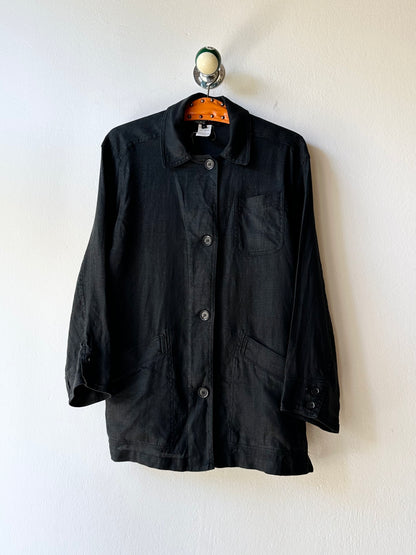 French black linen shirt jacket