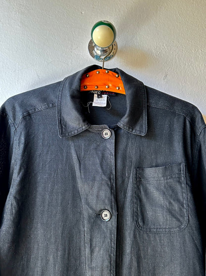 French black linen shirt jacket