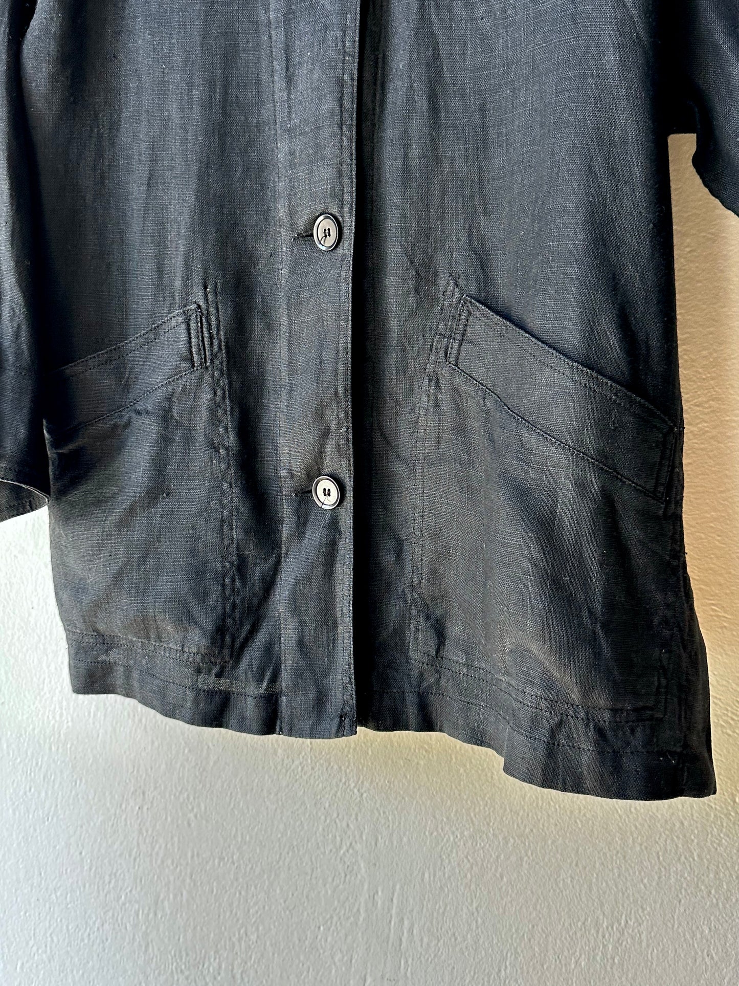French black linen shirt jacket