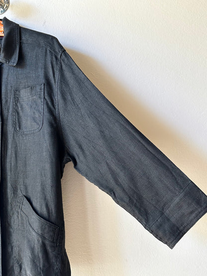 French black linen shirt jacket