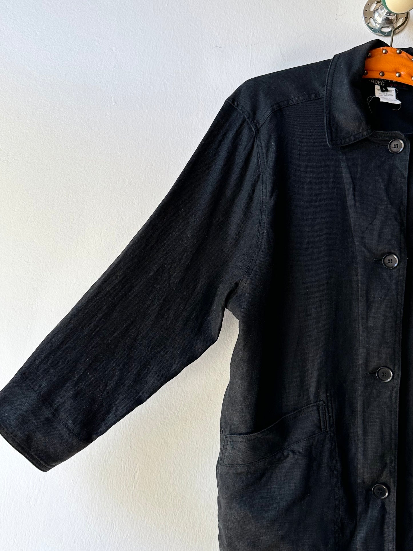 French black linen shirt jacket