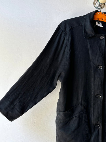 French black linen shirt jacket