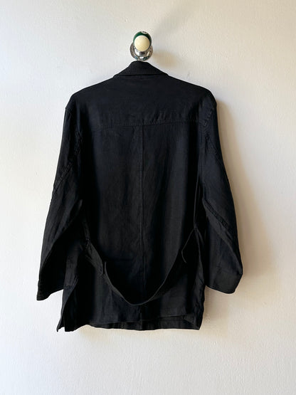 French black linen shirt jacket
