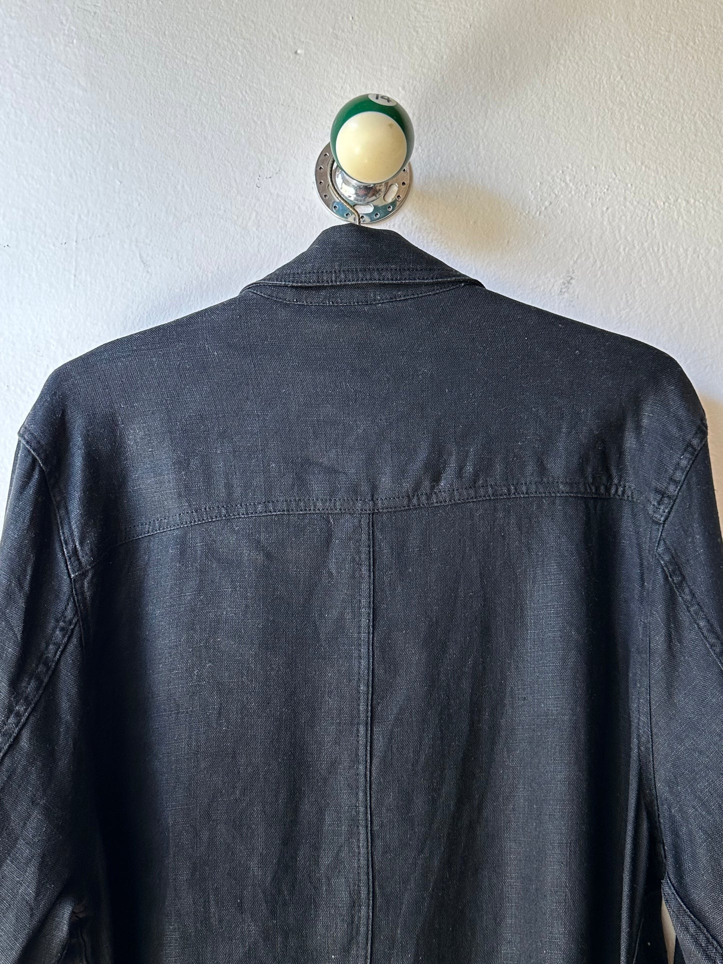 French black linen shirt jacket