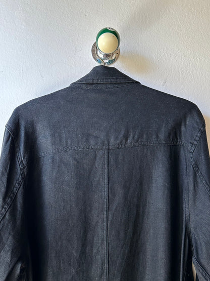 French black linen shirt jacket