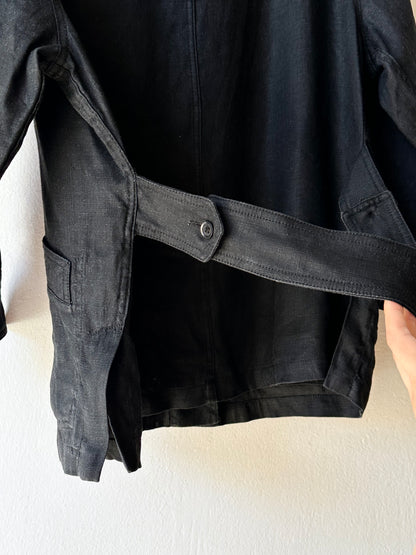 French black linen shirt jacket
